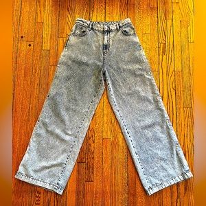 Reworked snap button side trim high rise wide leg jeans